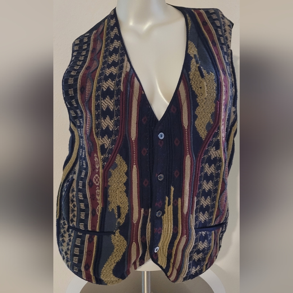 Aklanda Australia 100% Wool Bubbles multi-color vest SZ XL Coogi style